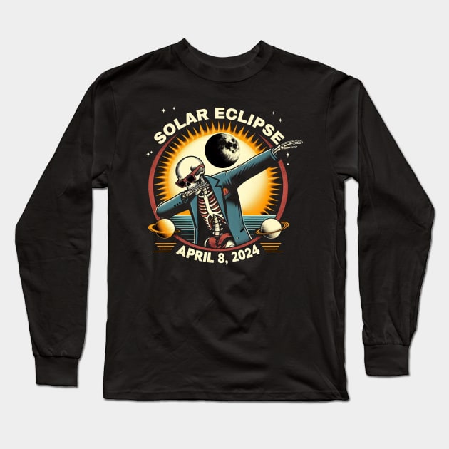 Solar Eclipse April 8th 2024 dabbing skeleton Total Eclipse 2024 Long Sleeve T-Shirt by HBart